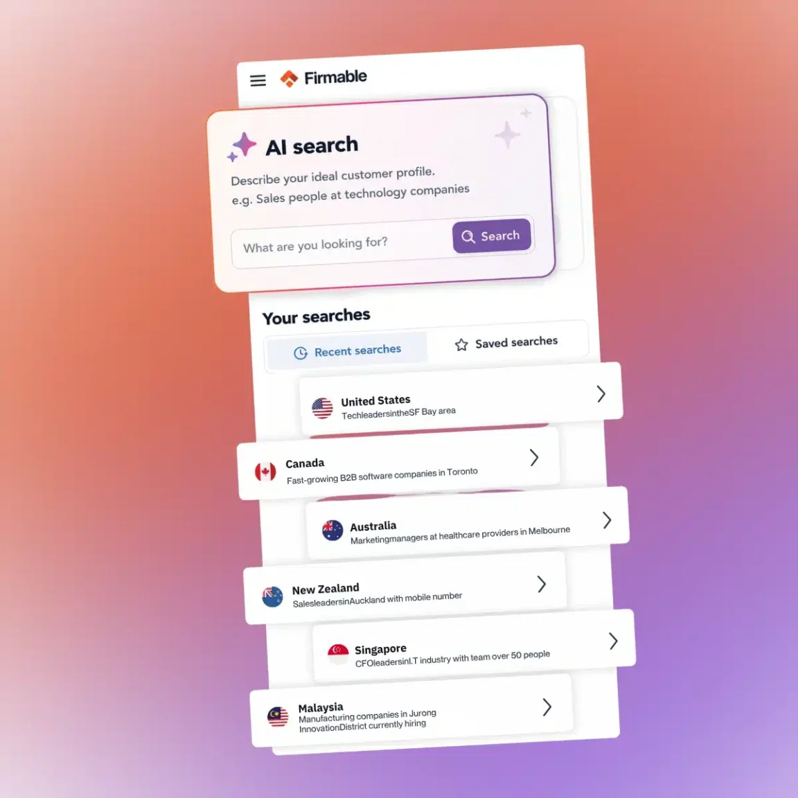 AI search on Firmable mobile app