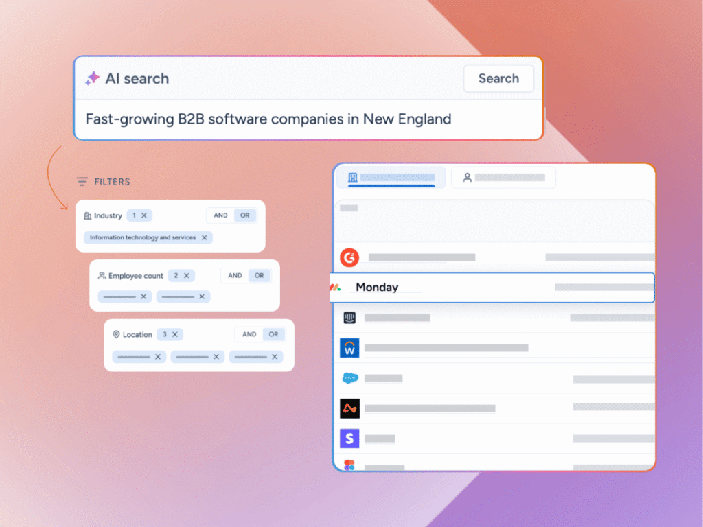 Firmable's AI search for fast growing B2B software companies in New England