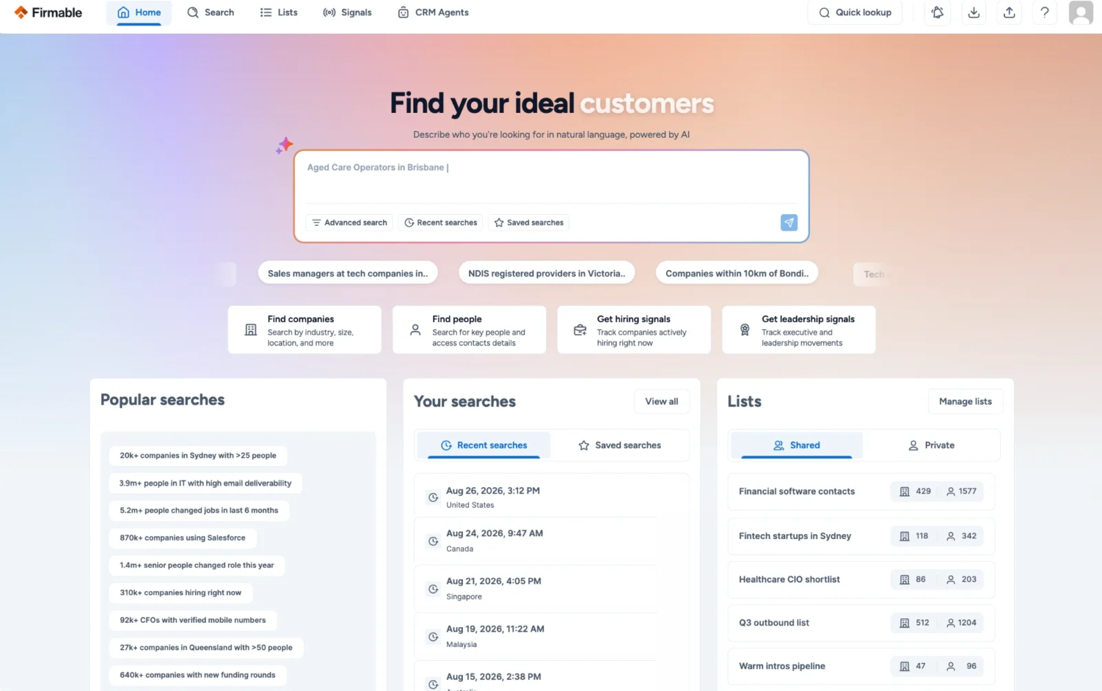 Search for B2B contacts and companies in Australia
